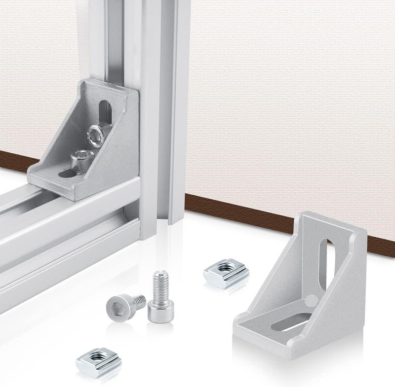 PETOX 24 Set Silver 3030 Series Aluminum Extrusion Profile Connector, Includes 1pc Wrench, 24pcs 2835 Corner Bracket, 48pcs M6 T-Slot Sliding Nuts and Hex Screw Bolt for 20S Aluminum Rail Accessories - Image 2